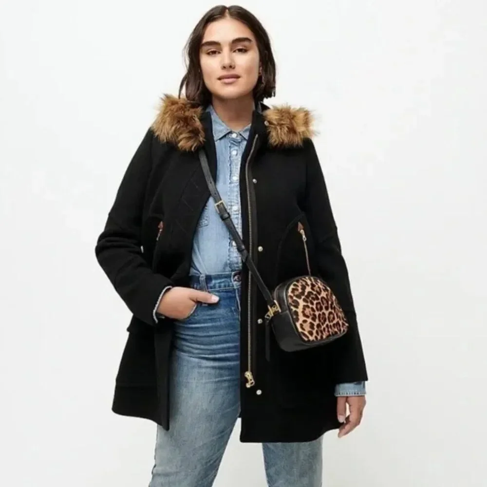 J. Crew‎ Chateau Parka Stadium Italian Wool Faux Fur Hood SZ 0